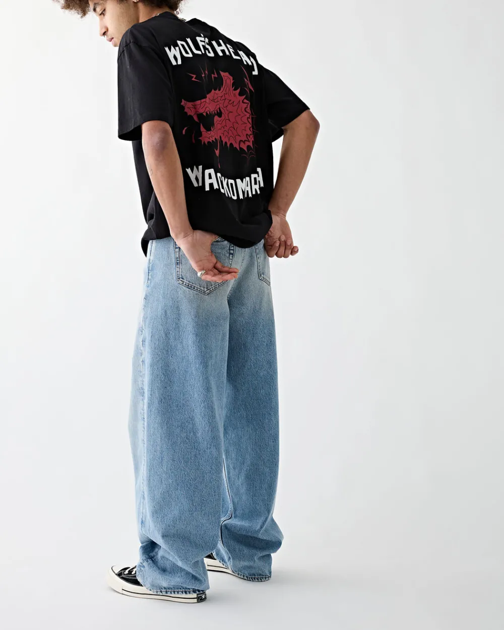 Wacko Maria Wolf's Head Washed Heavy Weight T-Shirt Black Clearance