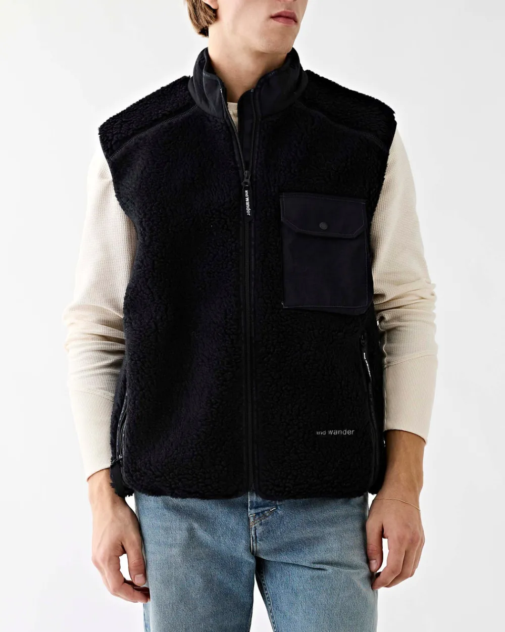 and wander Wool Boa Vest Black Online