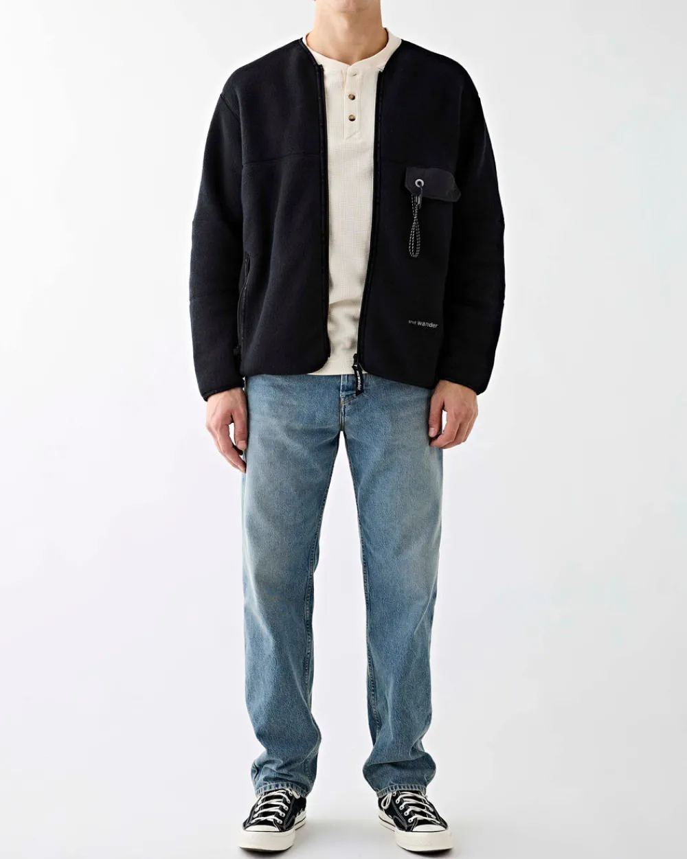 and wander Wool Fleece Cardigan Black Best